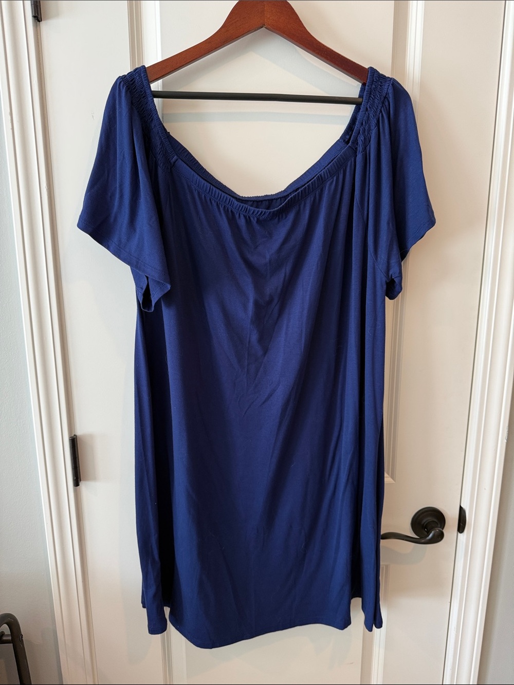 west loop Navy Blue Top with Off-Shoulder Detail
